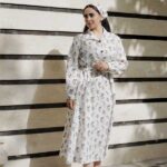 پیراهن گلدار با دستمال سر 659 سفید