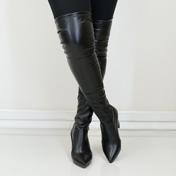 Black leather high heel sock boots (4)