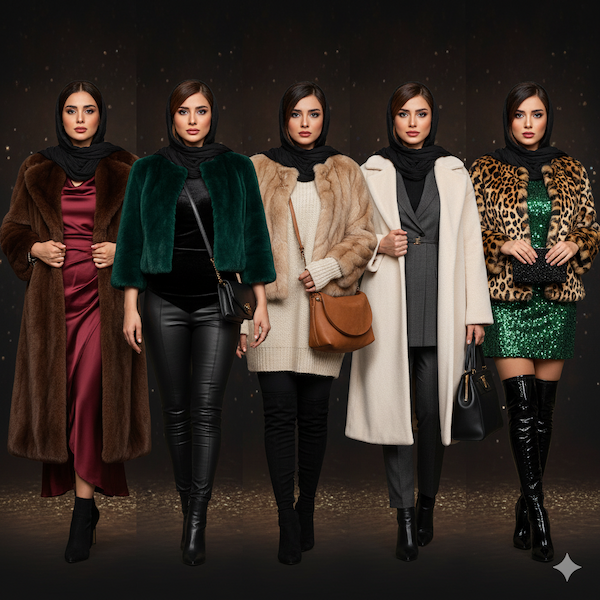تصویر استایل زمستانی زنانه با کت خز