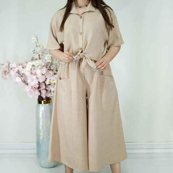 Knot-detail top and culottes set 1499 (2)