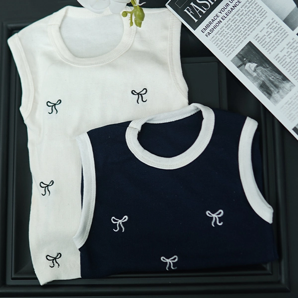Bow tie embroidered floral top - 329 (1)